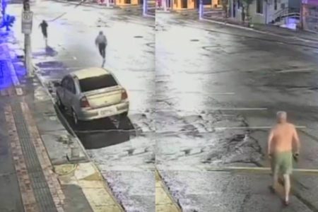 Suspeito é baleado nas nádegas durante tentativa de arrombamento a loja em Alagoinhas; veja o momento