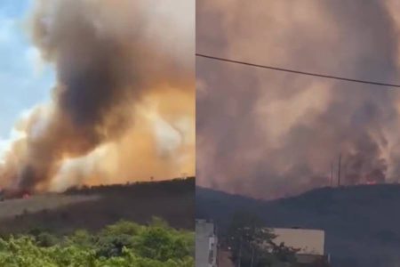 Fogo se espalha por área de vegetação e forma densa fumaça em Caetité