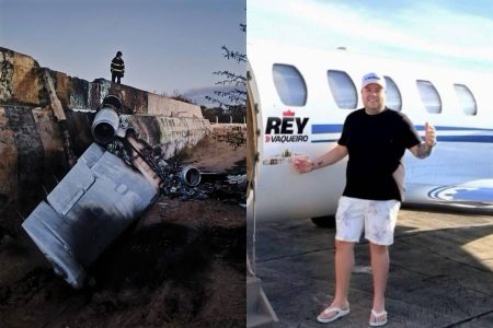 Avião do cantor Rey Vaqueiro sofre acidente durante pouso e pega fogo
