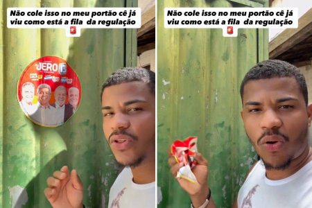 Influencer de Guaibim critica colagem de adesivos do PT em portões sem autorização