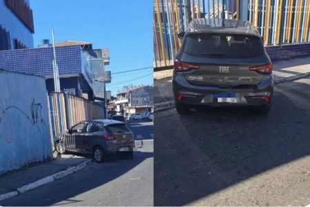 Fiat Argo bate em portão de escola e é abandonado durante fuga em Castelo Branco