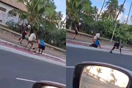 Suspeito de roubar corrente de idoso é perseguido e agredido por corredores na orla de Piatã