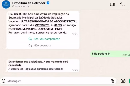 Salvador passa a confirmar consultas e procedimentos de saúde pelo WhatsApp