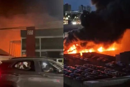 Incêndio atinge concessionária e mobiliza moradores para retirar carros na Bahia