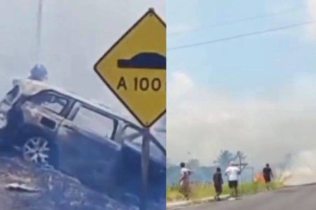 Incêndio atinge veículos na BA-887 e mobiliza equipes de emergência na Bahia