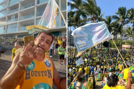 Em ato, eleitor de Flávio Bolsonaro defende mudança e fala sobre segurança: “usando meu celular sem medo”