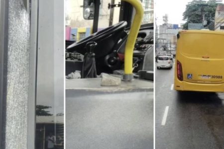 Ônibus é depredado após estudantes arremessarem pedras em Nazaré, em Salvador