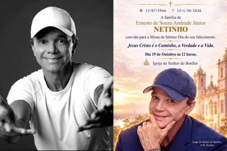 Missa de sétimo dia do cantor Netinho será realizada nesta segunda-feira (19) na Igreja do Bonfim